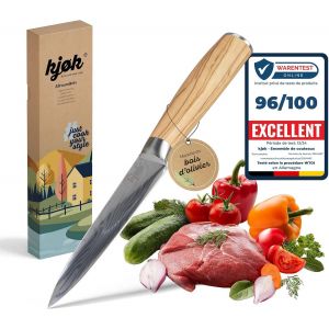 Tta-Premium Couteau De Cuisine Petit Professionnel Lame De 13cm Avec Étui Et Manche En Bois D'olivier, Dureté 58±2 Hrc Style Couteau Japonais Damas - Couteaux D¿Office Tranchant Pour Légumes - Neuf