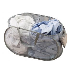 Panier &agrave; linge pliable en maille grise &agrave; 2 compartiments - Neuf