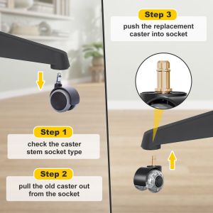 Lot de 15 roulettes pour chaise de bureau, 10 x 22 mm, double roue, anti-rayures, diam&egrave;tre : 50 mm (10 x 22 mm) - Neuf