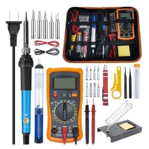XYONG Kit d'outils pour fer a souder 60 W, multimetre, support de fer a souder, pompe a dessouder, pince a denuder, prise US 110 V - Neuf