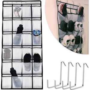 Rangement &Agrave; Chaussures (Blanc) &Agrave; Suspendre Au-Dessus De La Porte, Organiseurs &Agrave; Chaussures Avec 24 Poches En Filet Et 8 Crochets De Porte, Rangement Pour Gadgets - Neuf