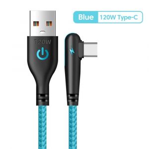 C&acirc;ble USB Type C 120W,coude &agrave; 90 degr&eacute;s,Charge rapide,pour Samsung,Xiaomi,Huawei,Charge rapide,cordon de donn&eacute;es pour t&eacute;l&eacute;phone-0.25 m-Blue For Type C - Neuf