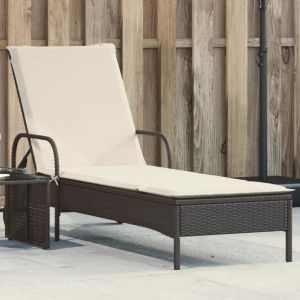 Prolenta Premium - Chaise Longue Avec Roues Et Coussin Noir R&eacute;sine Tress&eacute;e - Neuf