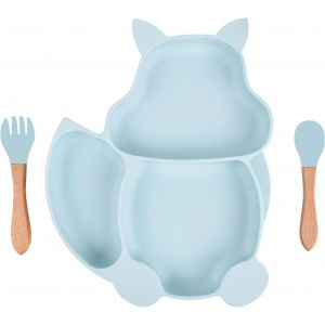 Kal-Ensemble Enfants Vaisselles Assiette À Ventouse Pour Bebe Silicone Bebe Assiette Napperon Set De Table En Silicone Vaisselle Bébé Set Assiette,Pour Formation Manger (Écureuil-Gris) - Neuf