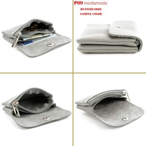 Tzf-P09 P09 Porte-Monnaie Pour Femme En Cuir Fabriqué En Italie, Léo Bleu Turquoise Métallisé, Xs, Pratique - Neuf