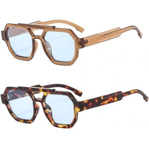 Lunettes De Soleil Homme Femme Double Pont Retro Lunettes De Soleil Pilote Années 70 Protection Uv400 - Neuf