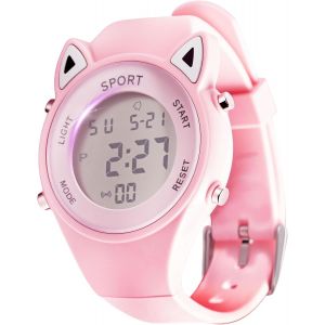 Jgd-Montre Enfants Fille Montre Digitale &Eacute;tanche Enfants Avec Chronom&egrave;tre Lumi&egrave;re Led Date 30m &Eacute;tanche/Num&eacute;rique/Bracelet Souple De 6 &Agrave; 12 Ans Avec Motif De Chat Dessin Anim&eacute; 3d - Neuf