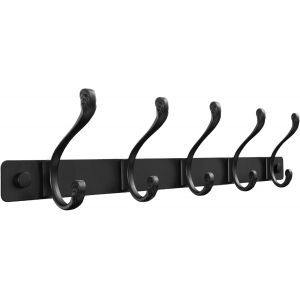 Porte Manteau Mural Patere Murale avec 5 Crochets Doubles Noir Haute Capacit&eacute; de Charge Durable et R&eacute;sistant Gain de Place Optimal pour Entr&eacute;e, Chambre, Salle de Bain, Cuisine - Neuf