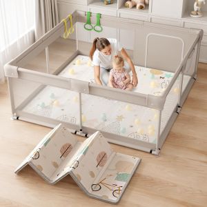 Subzonal-150&times;150&times;68cm Parc Bebe Avec Tapis, Parc Enfant, Parc B&eacute;b&eacute; En Tissu Oxford, Parc Pour Bebe Xxl Avec Barri&egrave;res, Parc De Jeux B&eacute;b&eacute; Avec Filet Respirant Sur Quatre C&ocirc;t&eacute;s Et Ventouses - Neuf
