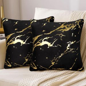 Lot De 2 Housse De Coussin 40 X 40 Noir Doré Velour Housse Coussin Decoratif Canape Marbre Texture Luxe Moderne Taie D'oreiller Décorative Pour Canapé Salon Chambre Maison - Neuf