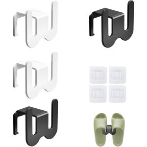 Kgabery-Support Mural Pour Pantoufles,4 Pièces,Range Chaussure Sans Perçage,Mural,Etagère À Chaussures Aluminium Spatial,Blanc Et Noir,Pour Salle De Bain,Salon,Chambre - Neuf