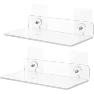 Lot de 2 etageres flottantes en acrylique transparent pour salle de bain, support de douche, porte-condiments pour cosmetiques, toilettes, cuisine - Neuf