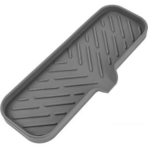 Porte-savon de salle de bain en silicone avec bec verseur, organiseur pour évier de salle de bain et de cuisine, porte-éponge, bac à savon à vaisselle, gris 30 x 12 x 1,7 cm - Neuf