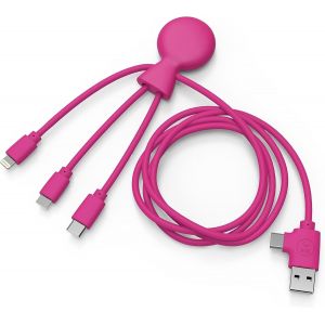 Kal-- Mr Bio 1m Câble Multi Usb 4 En 1 En Forme De Pieuvre - Chargeur Universel En Plastique Recyclé - Prise Usb Universel Usb-C, Ligthning,Micro Usb, Usb Pour Smartphone Universelle - Rose - Neuf