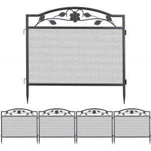 MEVRONISSHOP-UNHO Cl&ocirc;ture Jardin Ext&eacute;rieur M&eacute;tal: Lot de 5 Barri&egrave;re Jardin D&eacute;corative Ext&eacute;rieur Bordure Parisienne Noir de Pelouse Grillage avec Motif Paysage - 80x80cm - Neuf