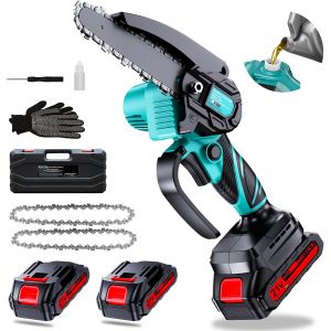 MEVRONISSHOP-Mini tron&ccedil;onneuse, Avec batterie 4000 mAh, 6 Pouces Tron&ccedil;onneuse &Eacute;lectrique sans Fil avec Injecteur de Lubrifiant et 2 Batteries 2.0Ah 2 cha&icirc;nes, pour s&eacute;cateur, &eacute;lagueur, coupe du bois - Neuf