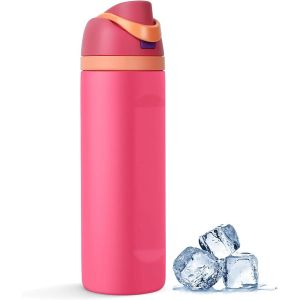 Gourde Isotherme Avec Paille, 710ml Thermos Acier Inoxydable À Couvercle 2-En-1, Gourde Sport Sans Bpa, Water Bottle Pour Boissons Chaudes Et Froides (Fuchsia) - Neuf