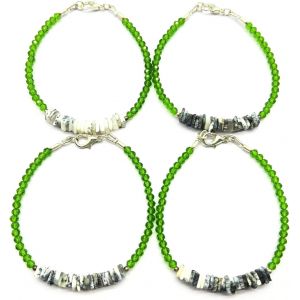 Kalsw-Bracelet Unisexe À Quartz Péridot Et Opale Dendrite Et Forme Carrée À Facettes Et Coupe Lisse-Bracelet De 17,8 Cm-Code (Brac_Cla_136),7 Inch,Pierre Argent Sterling Métal,Quartz Péridot - Neuf