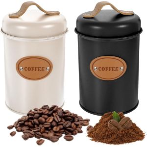 Cmws-Lot De 2 Boîtes À Café Hermétiques De 1200 Ml - En Verre Scellé Avec Poignée En Cuir - Pour Café, Thé, Sucre, Céréales, Noir Et Blanc - Neuf