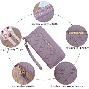 TIANYI-Portefeuille pour Femme avec Double Fermeture &eacute;clair Portefeuille Portefeuille en Cuir PU pour Femme Portefeuille &agrave; Longue Pochette Grande Capacit&eacute; Portefeuille Bracelet (Pourpre1) - Neuf