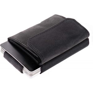Portefeuille Homme Nano Boy Pocket Portefeuilles Minimaliste Porte-Monnaie Fin Mini Wallet Porte-Carte Pince &Agrave; Billets (Cuir De Buffle Noir) - Neuf