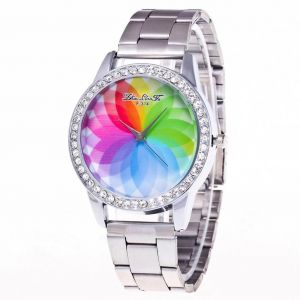 Zhoulianfa Femmes Hommes Casual Montre Cristal Color&eacute; Analogique Bracelet En Acier Quartz Montre-Bracelet - Neuf