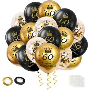 MEVRONISSHOP-18PCS Ballons 60 Ans Anniversaire, Ballons de 60 Ans Joyeux Anniversaire Gris Or Transparent, D&eacute;corations pour Femme Homme - Neuf