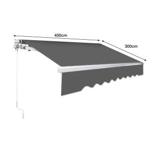 Store Pare-Soleil 400 X 300 Cm Store &Agrave; Bras Articul&eacute; Store En Aluminium Store &Agrave; Pince Avec Manivelle Store De Balcon Protection Solaire Gris - Neuf