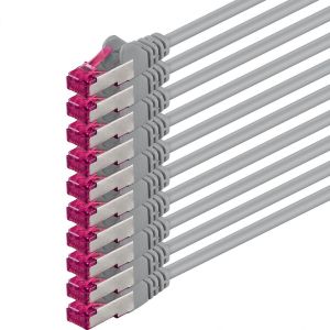 Kal-7,5m - Gris - 10 Pièces - Câble Réseau Cat6a (10gb/S) S-Ftp Cat 6a Lankacable - Certifié Ghmt Pimf 500 Mhz Cat5 Cat5e Cat6 Cat6a Cat7 Pour Switch, Routeur, Modem, Internet - Neuf