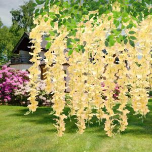 Champagne lot de 12 guirlandes de glycine artificielle rotin à suspendre, de la soie, pour une décoration de mariage ou de la maison - Neuf