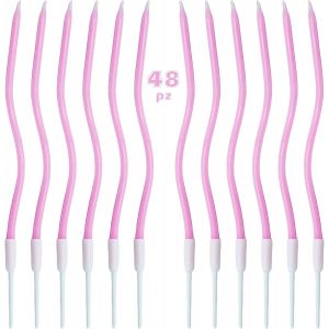 ERYI-48 Bougies Gâteau D'Anniversaire, Bougies En Spirale D'Anniversaire Longue Et Mince Bougies Gâteau Anniversaire Bougie Spirale Cupcake Pour Anniversaire Fête Gâteau Décorations (Lila) - Neuf