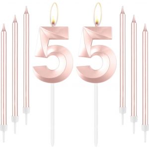 Eryi-Bougies D'anniversaire 55 En Or Rose - Numéro 55 - Pour Gâteau Avec Longues Et Fines Bougies - Décoration De Gâteau Pour Femme - Fournitures De Décoration De 55e Anniversaire De Mariage - Neuf