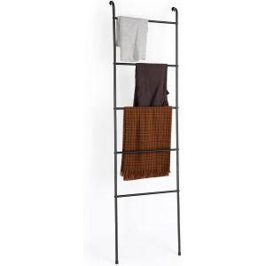 Porte-Serviettes En Métal Noir À 5 Niveaux Pour Salle De Bain, Salon, Buanderie (Noir Mat) - Neuf