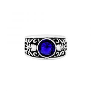 Bague Homme Argent T&ecirc;te De Mort Pierre Bleue Solo Skulls - Neuf