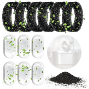 Lot De 12 Filtres De Rechange Pour Fontaine &Agrave; Eau Pour Chat Comprenant 6 Filtres &Agrave; Charbon Actif Et 6 &Eacute;ponges En Mousse, Pour Distributeur D'eau Pour Animaux Domestiques - Neuf