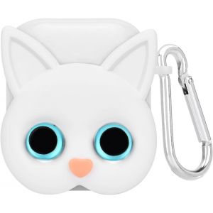 acdsgd-Coque Mignon Compatible avec Airpods 1&2&egrave;me G&eacute;n&eacute;ration avec Porte-cl&eacute;s, &Eacute;tui de Protection avec Design de Chat 3D pour Filles Femmes, Housse en TPU Antichoc Anti-Rayures Antid&eacute;rapant - Blanc - Neuf