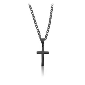 Collier Pour Homme Avec Pendentif Croix - Chaîne En Acier Inoxydable De 60 Cm - Chaîne À Maillons Faite Main - Cadeau D'anniversaire Pour Lui (Croix Noire) - Neuf