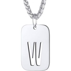 Trahoo-Collier Plaque Initiale En Acier Inoxydable Pour Homme, Chaîne Pendentif Dog Tag Avec L'alphabet Creux - Neuf