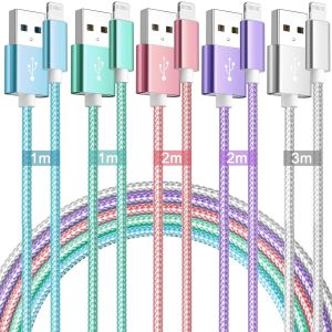C&acirc;ble Iphone Chargeur[1M+2M+3M/Lot De 5] Cable Lightning Certifi&eacute; Mfi Iphone Nylon Tress&eacute; R&eacute;sistant Fil Charge Rapide Compatible Avec Iphone 14 13 12 11 Pro Max Xs Xr X 8 7 7Plus/6/5/Se,Ipad - Neuf