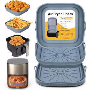 Moule Silicone Air Fryer, 3 Pi&iquest;&iquest;Ces Moule Panier Pour Friteuse &iquest;&iquest; Air Chaud Airfryer Plat Carr&iquest;&iquest; Pliable Doublure Liners Pour Friteuse Air, Micro-Ondes, Four (Gris) - Neuf