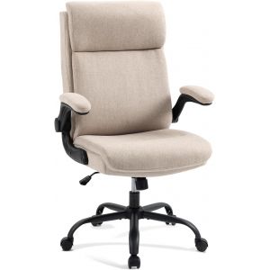 SUBZONAL-Chaise de bureau ergonomique avec dossier, accoudoirs rabattables, dossier haut, hauteur r&eacute;glable, fonction bascule, chaise de bureau en tissu beige, charge maximale : 150 kg - Neuf