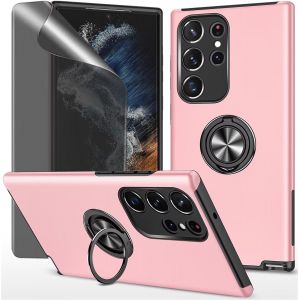 Kal-Privacy Coque Pour Samsung Galaxy S23 Ultra 5g Housse Etui Avec Anti-Espion Verre Trempé Avec Support De Bague Résistant Aux Chocs Résistant Aux Rayures Pc Silicone Heavy Duty- Rose - Neuf