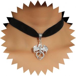 Kal-Collier Ras Du Cou En Velours Noir Vintage Collier Pendentif Dragon Argent Collier Dragon Gothique En Velours Noir Collier Collier En Daim Bijoux Pour Femmes Et Filles - Neuf