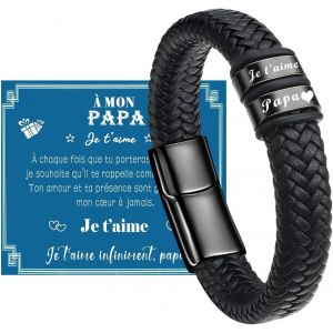 Eryi-Cadeau Fete Des Peres Papa Bracelet En Cuir - Gravure ¿Jet¿Aime Papa¿ Cadeau Papa Noël - Neuf