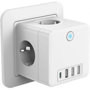 SJZG-Multiprise Usb, 8 En 1 Prise Usb Multiprise Murale 4 Prises Avec 3 Usb Et 1 Usb C Secteur, 3680W 16A Prise Murale Avec Interrupteur, Cube Multiprise Blanc, Pour Domicile/Bureau/Voyage - Neuf