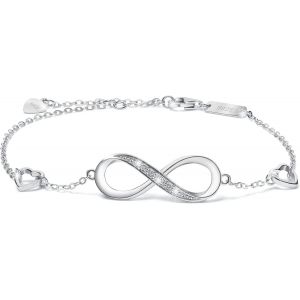 Bracelet Argent Sterling 925, Infinity Bracelet Pour Femme Bracelet Zircones Cubique Infini Symbol Infinity Love Bracelet Réglable, Fête Des Mères Saint Valentin Cadeau - Avec Boîte Cadeau - Neuf