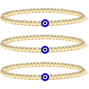 Eryi-Bracelet Chance Mauvais Oeil, Exquis Bracelet En Perles Plaqué Or 18k Avec Perle Oeil Bleu - Bracelet Extensible Cadeau Pour Meilleurs Amis, Couples, Membres De La Famille, Frères, S?urs - Neuf