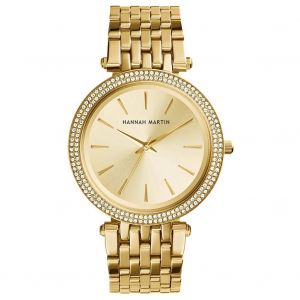 Montre-Bracelet Hannah Martin Fashion Pour Femme, Bracelet En Acier, Cadran Rond, Quartz, Strass, Or - Neuf