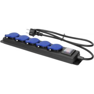 Prise Exterieure Etanche d'Atelier IP44 5 Prises Version Allemande (schuko) IP44 Câble Caoutchouc Interrupteur Etanche (5 m) - Neuf