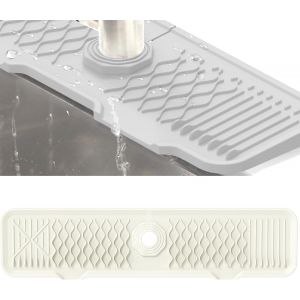 ERYI-Tapis De Robinet Silicone, Protection Anti-Éclaboussures Pour Robinet D'Évier, Plateau Anti-Gouttes Pour Poignée Robinets, Tapis D'Évier Pour Comptoir De Cuisine Et Salle De Bain (Blanc, 61 Cm) - Neuf